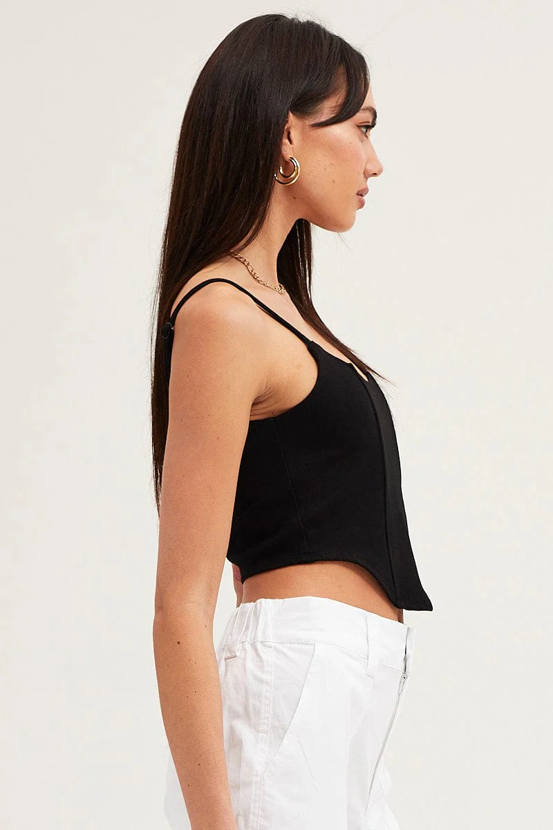 Black Rib Singlet Round Neck