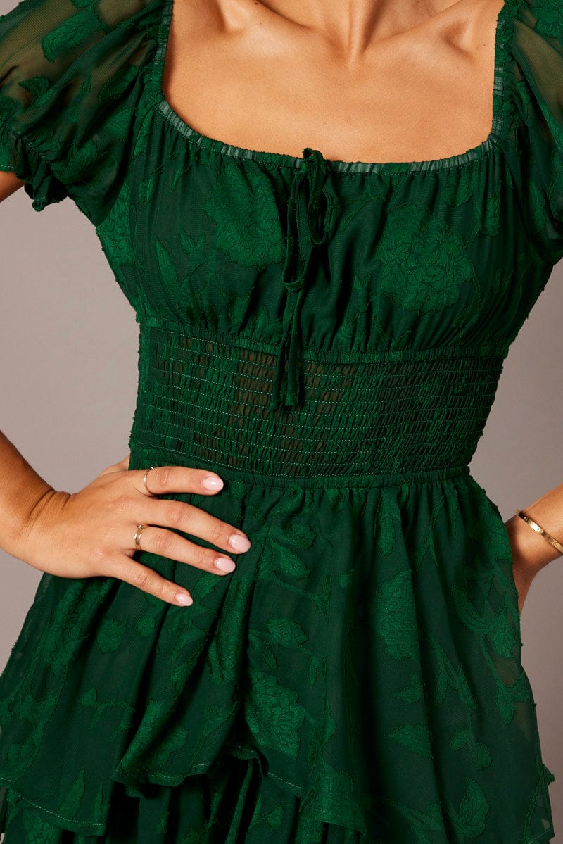 Green Ruffle Playsuit Short Sleeve Ruched Bust