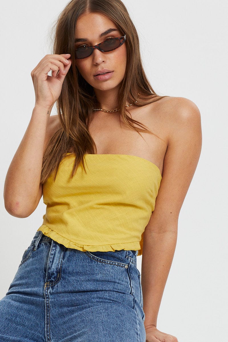Yellow Ruffle Hem Scarf Top