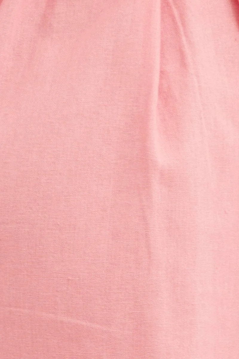 Pink Crop Top Off Shoulder Puff Sleeve