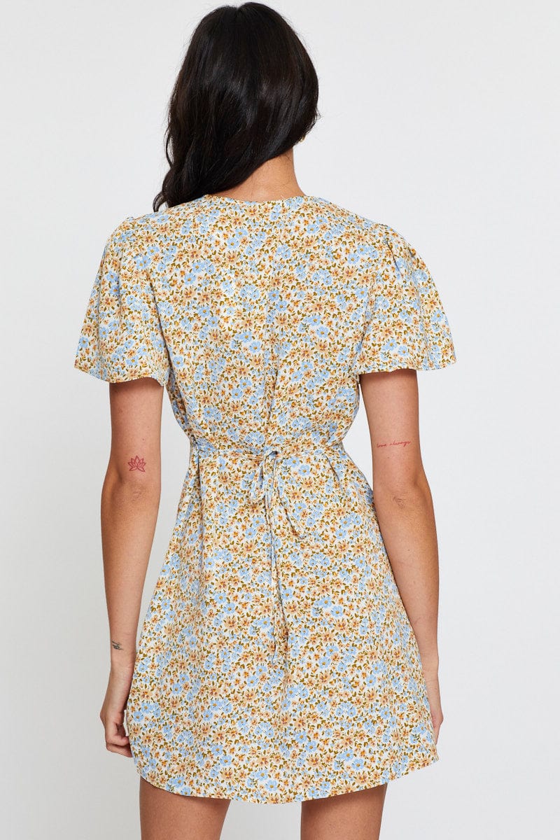 Ditsy Print Skater Dress Short Sleeve Knee Length