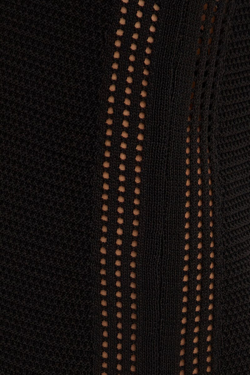 Black Midi Skirt Knit Front Split