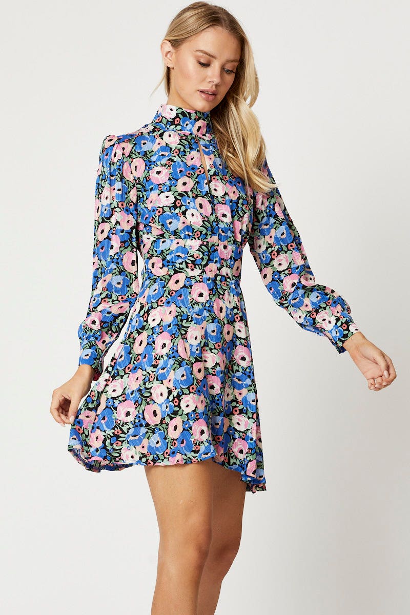 Print High Neck Dress