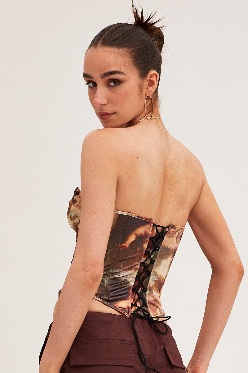 Multi Tie Dye Bandage Hook And Eye Structured Corset Top