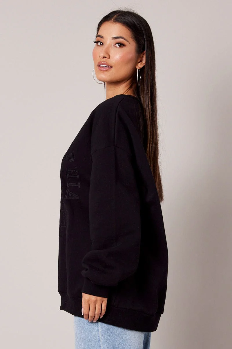 Black Graphic Sweater Long Sleeve