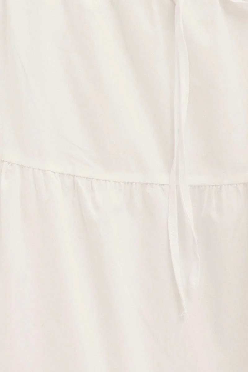 White Maxi Skirt Elastic Waist Tiered
