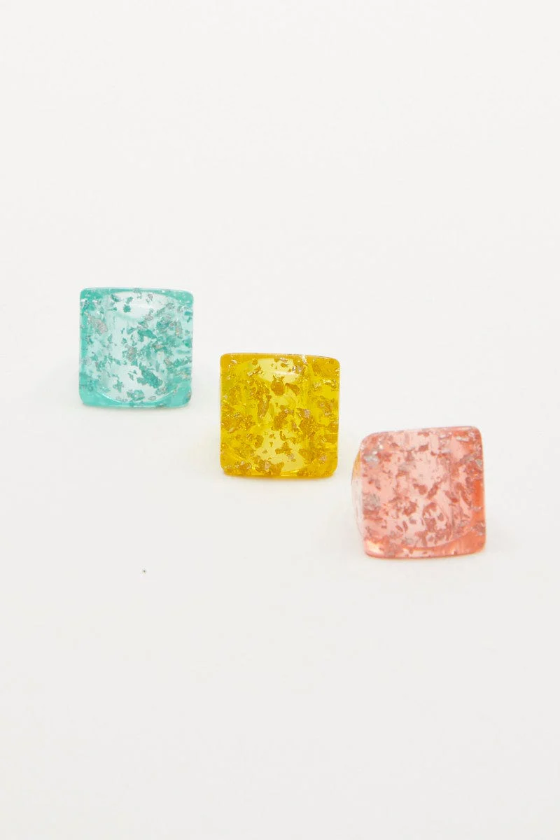 Multi 3 Piece Chunky Glitter Ring Set