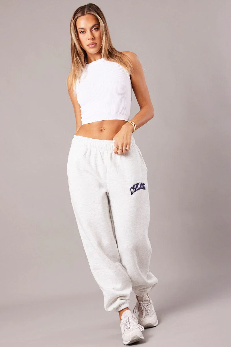 Grey Track Pants High Rise