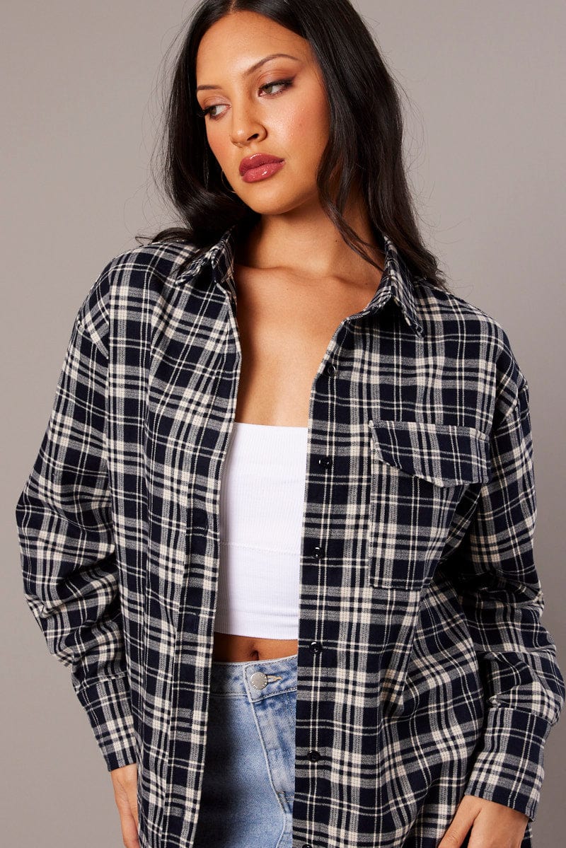 Blue Check Relaxed Shirt Long Sleeve