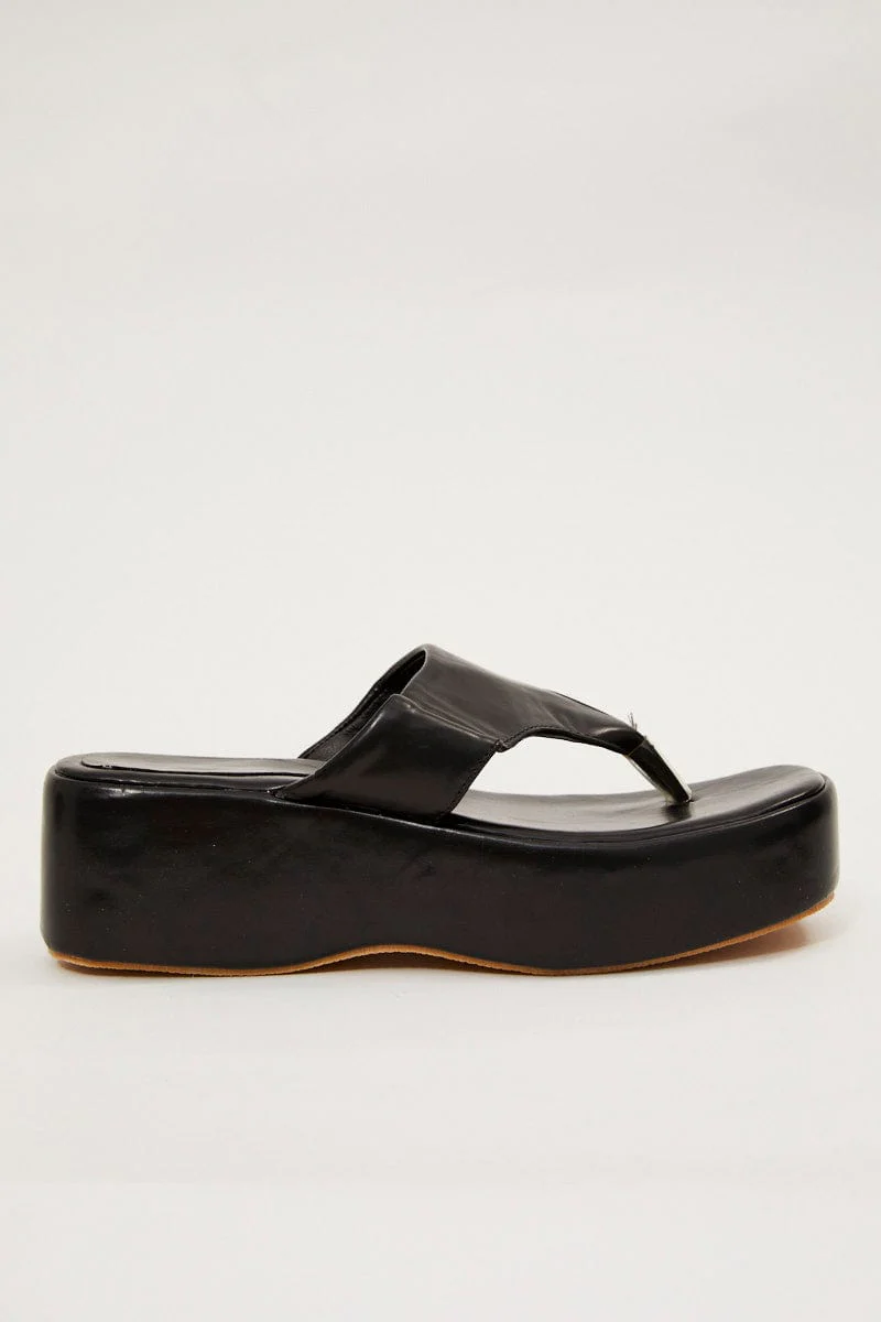 Black Toe Post Thong Wedge Sandals