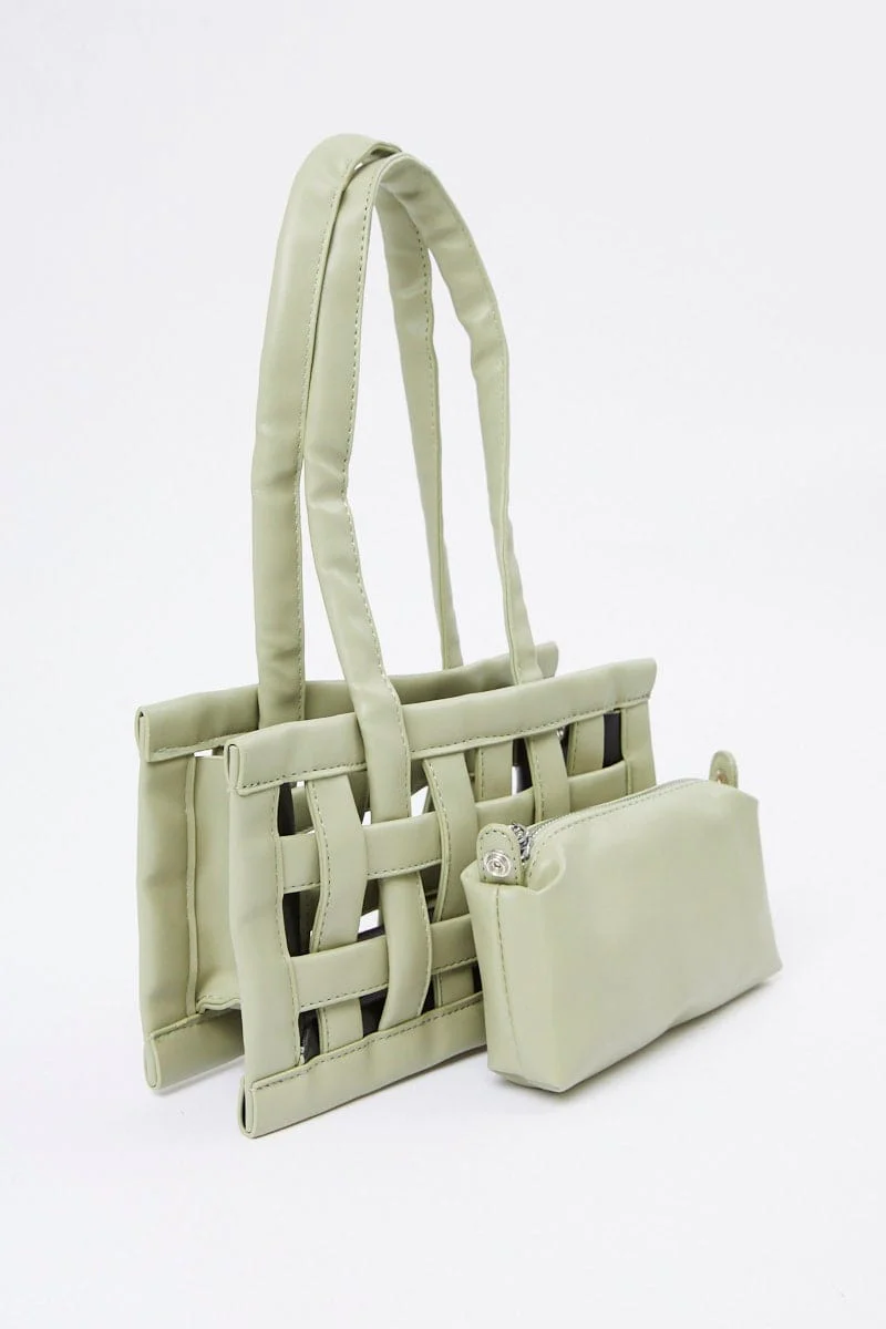 Green Woven Detail Handbag