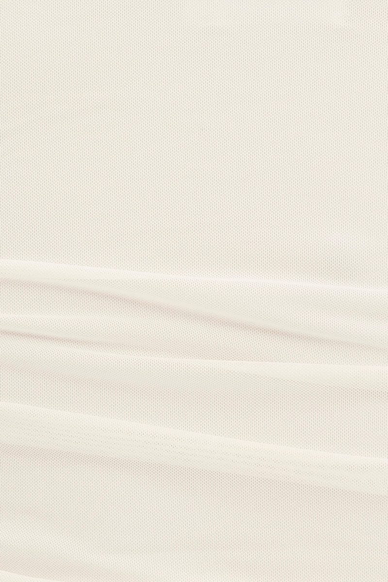 White Crop Top Short Sleeve Cowl Neck Mesh