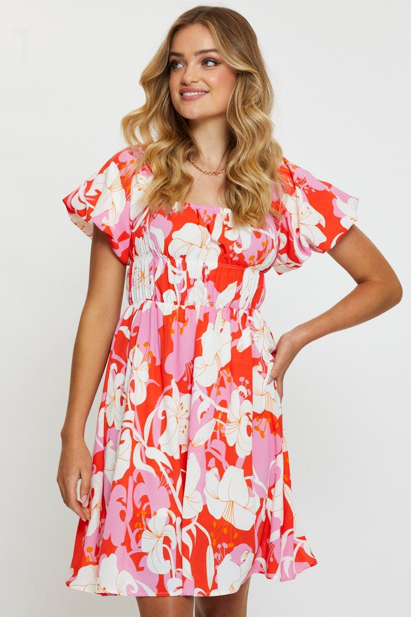 Print Mini Dress Short Sleeve
