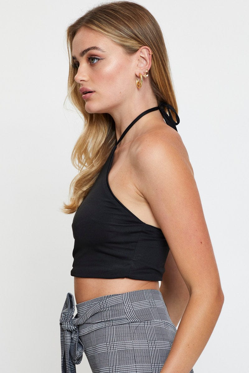 Black Basic Top Halter Neck