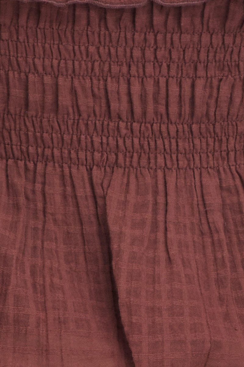 Brown Peplum Top Long Sleeve Semi Crop