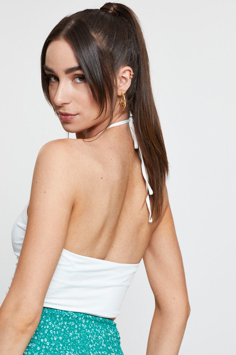 White Basic Top Halter Neck
