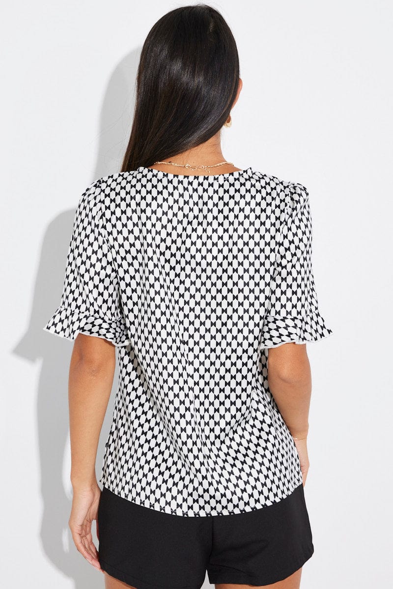 Black Geo Top Short Sleeve