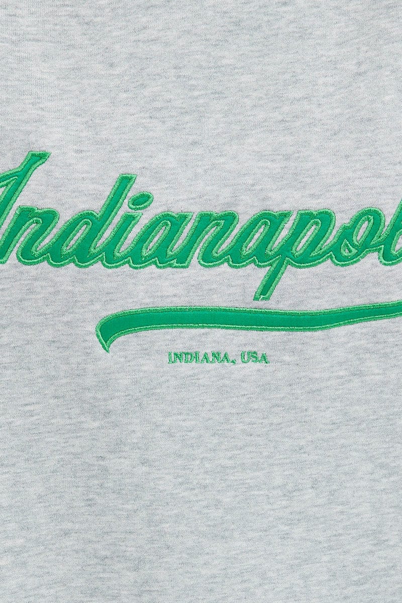 Grey Sweat Shirt Long Sleeve V-Neck Oversized Indiana