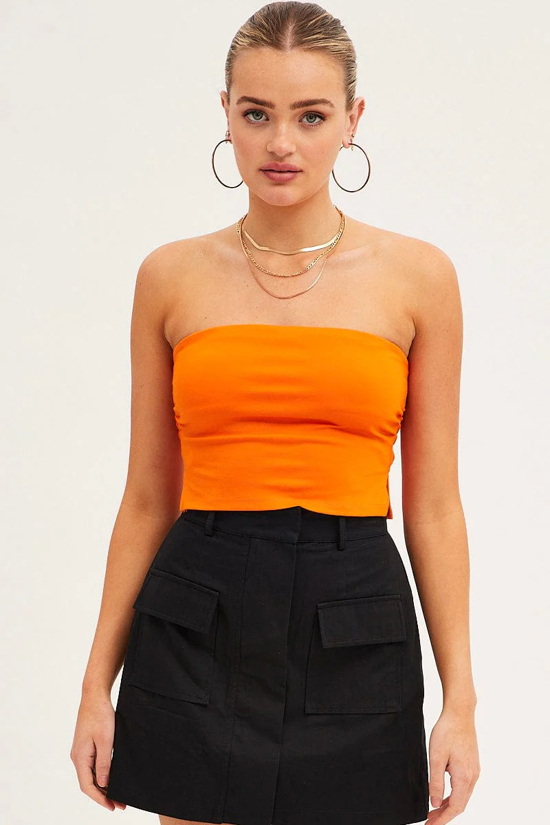 Orange Side Split Bandeau Jersey Top