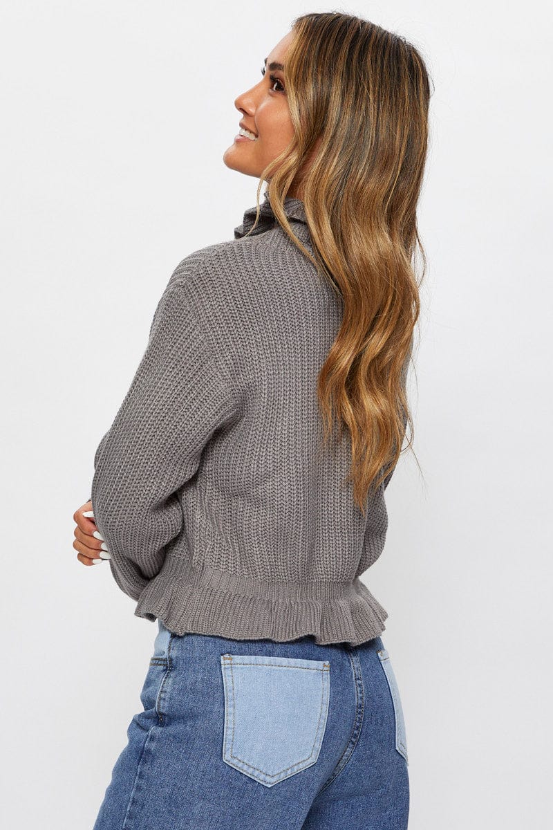 Grey Frill Hem Knit