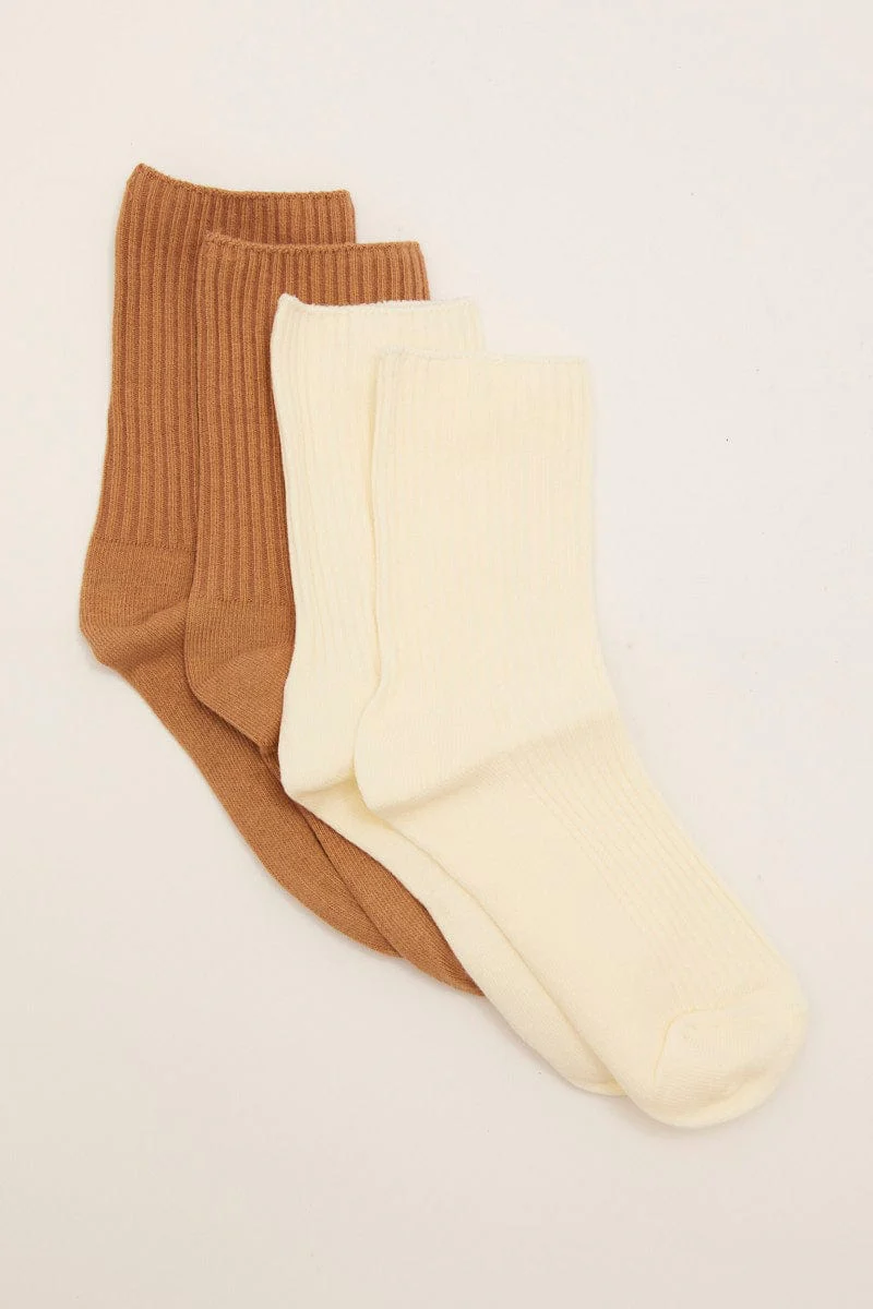 Multi Colour 2 Pack Plain Crew Socks