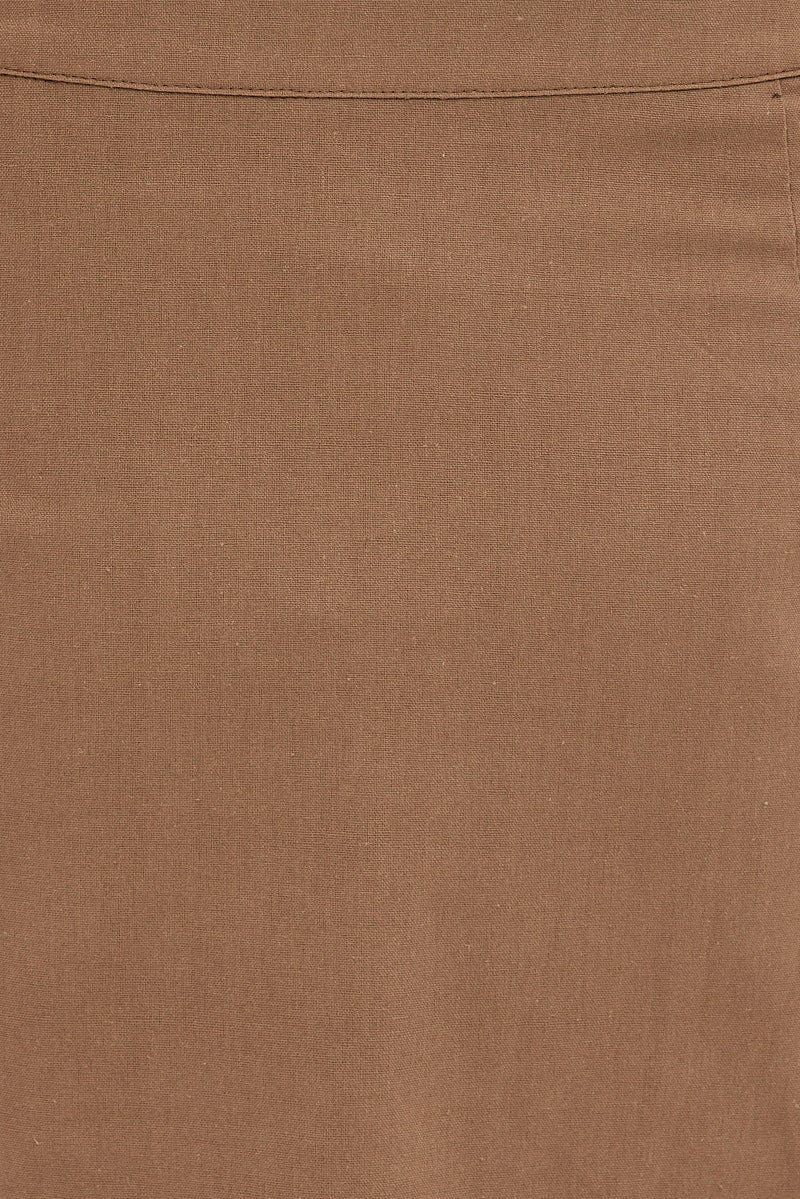 Brown Linen Blend Button Front Mini Skirt