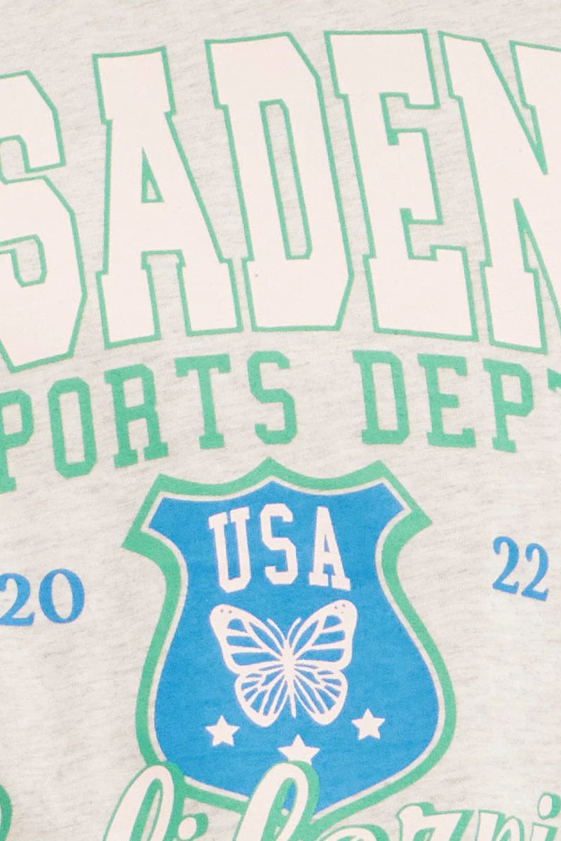 Grey Graphic T-Shirt Short Sleeve Crew Oversized