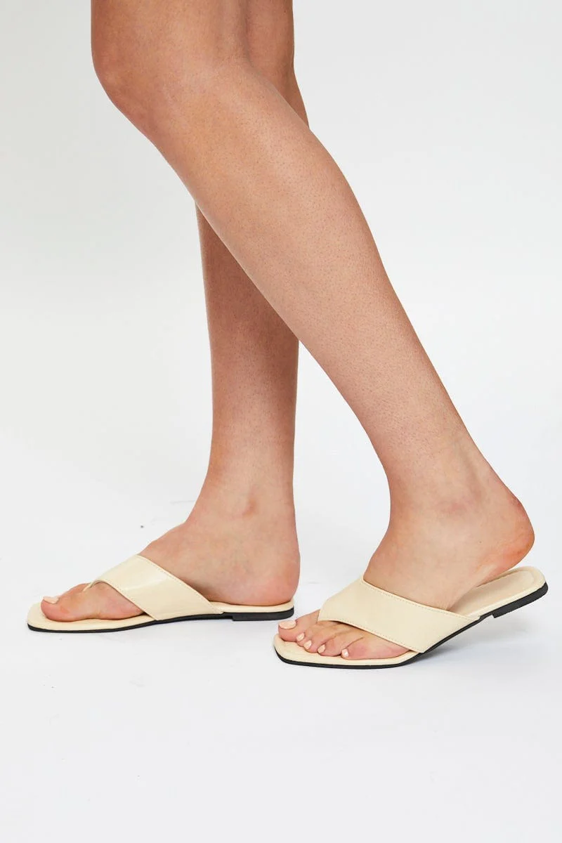 White Faux Leather Flat Sandal