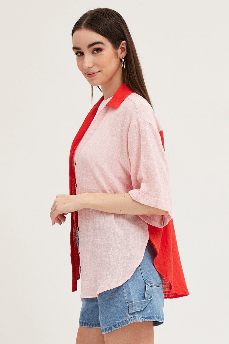 Pink Cotton Half Sleeve Relaxed Shirt