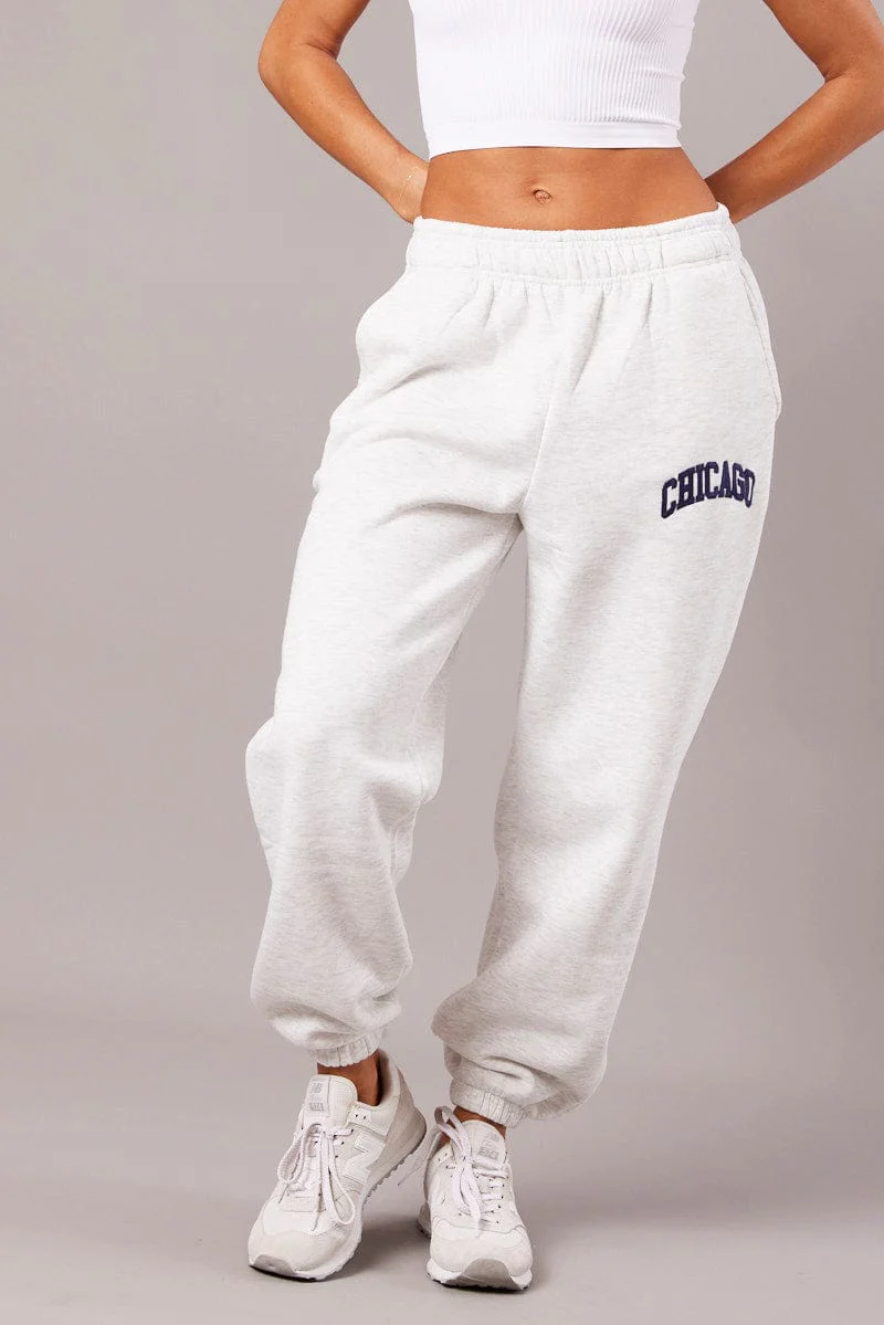 Grey Track Pants High Rise