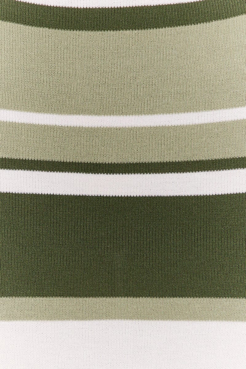 Green Stripe Knit Dress Sleeveless Midi Cut Out