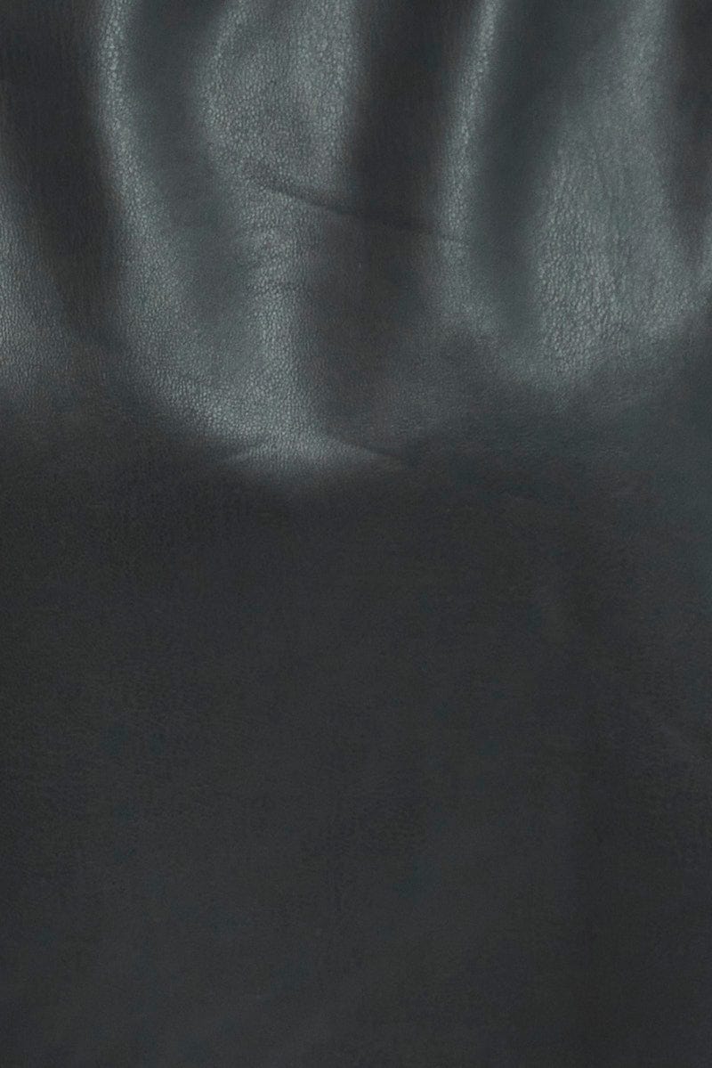 Black Faux Leather Dress Long Sleeve Collared Belted PU