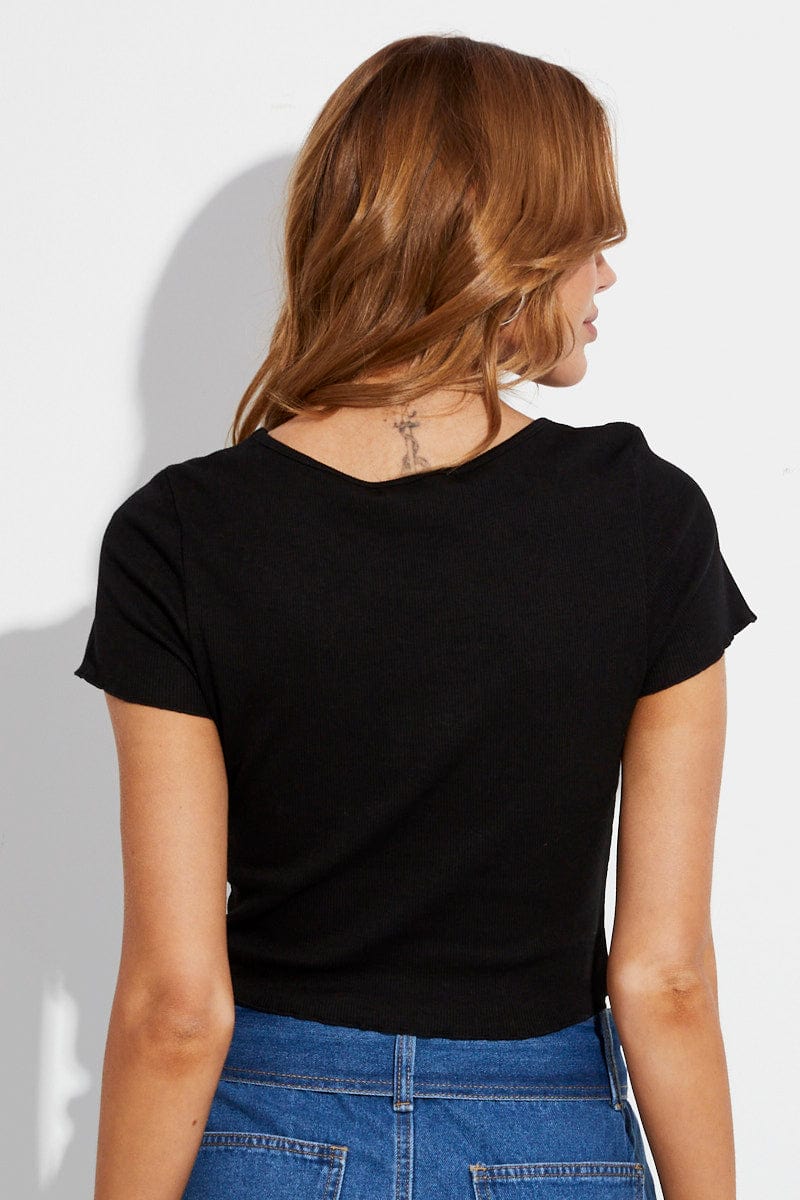 Black T Shirt Short Sleeve Scoop Neck