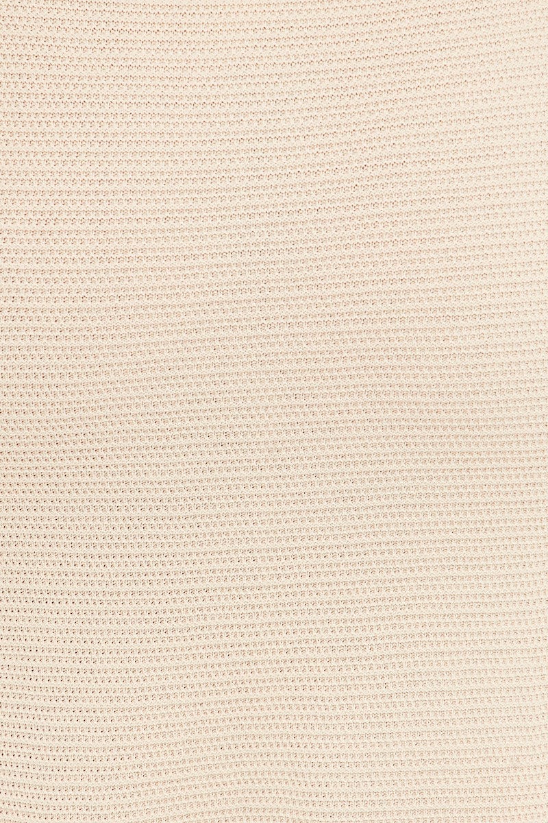 Beige Midi Skirt Knit Front Split