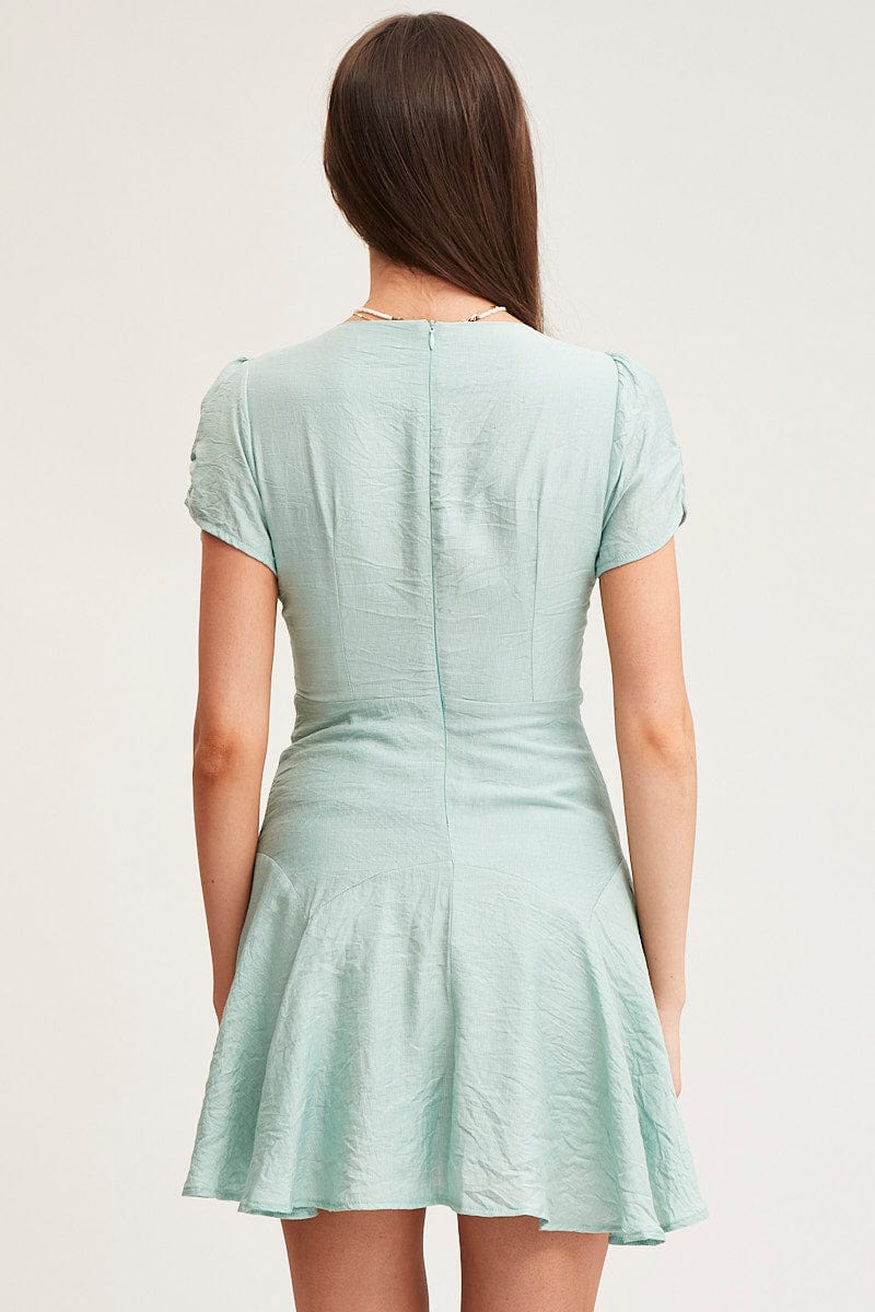 Green A Line Dress Short Sleeve Mini