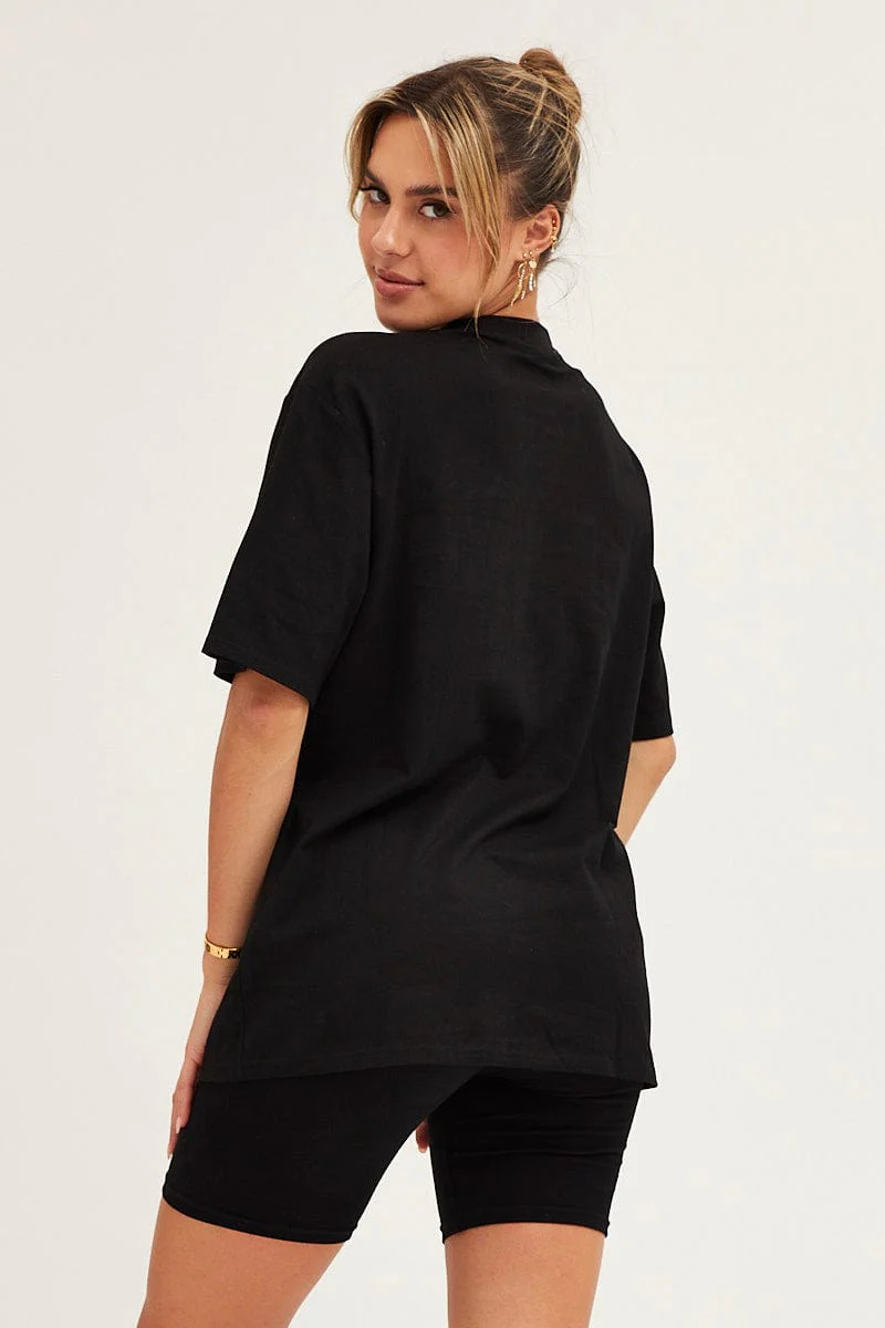 Black Crew Neck Oversized Graphic T-Shirt