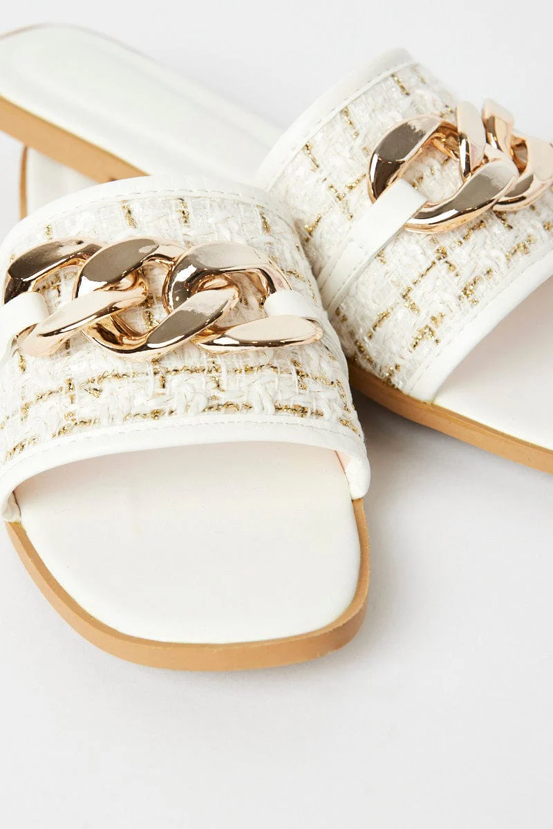 White Chain Decor Flat Sandals