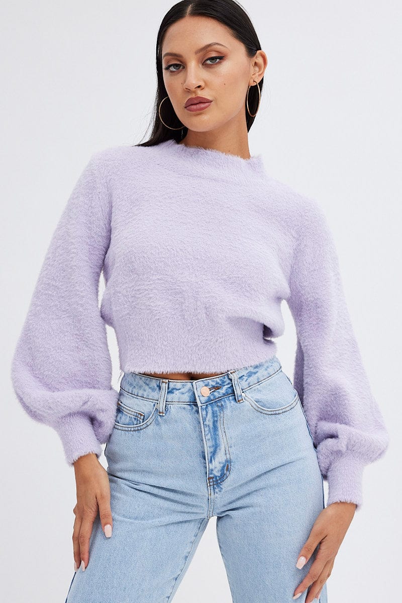 Purple Fluffy Knit Jumper Long Sleeve