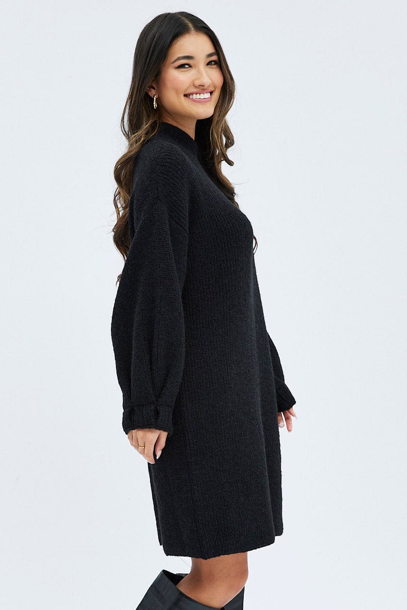 Black Knit Dress Long Sleeve Turtleneck Oversized