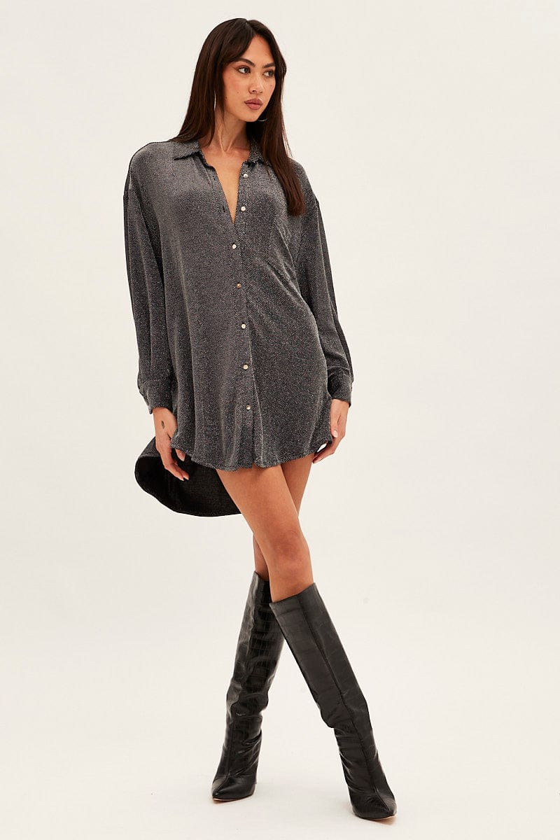 Metallic Oversized Shirt Dress