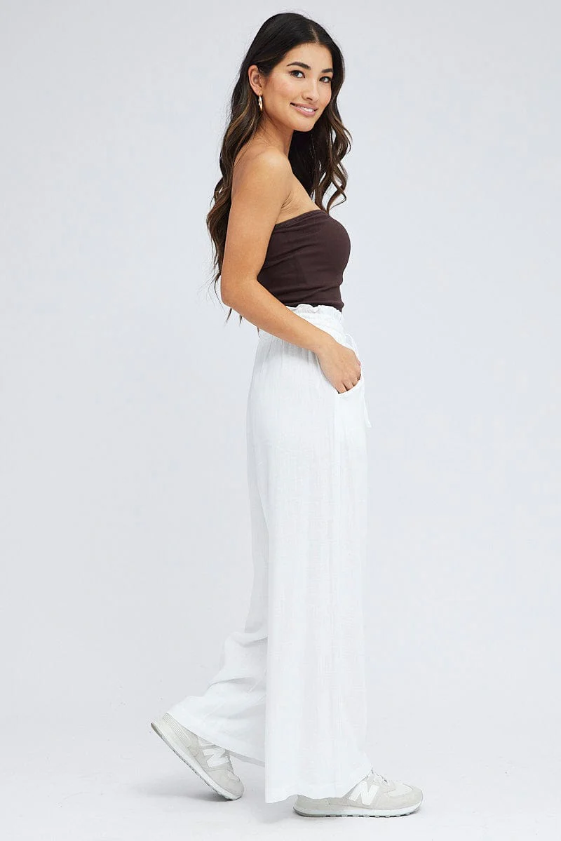 White Wide Leg Pants High Rise