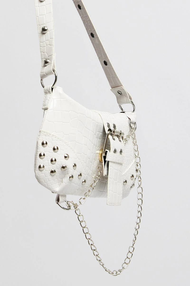 White Shoulder Bag with Studding