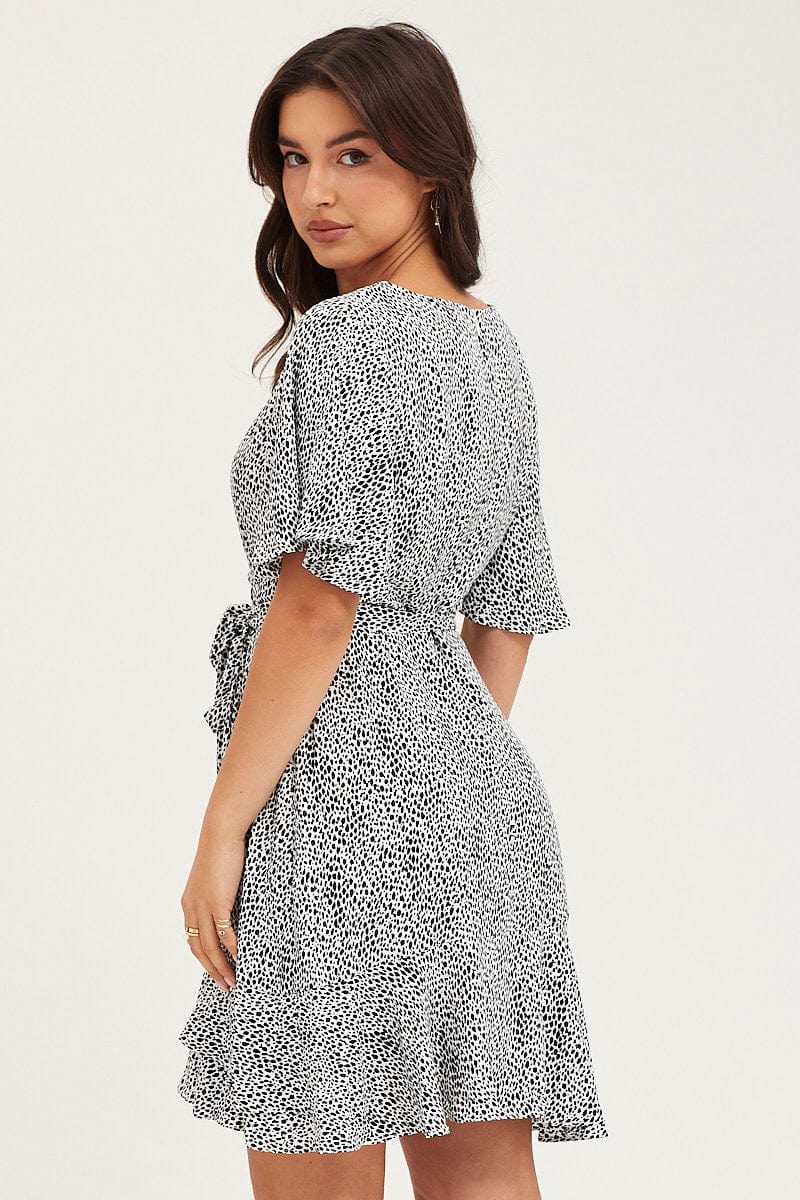 Geo Print Skater Dress Short Sleeve Mini