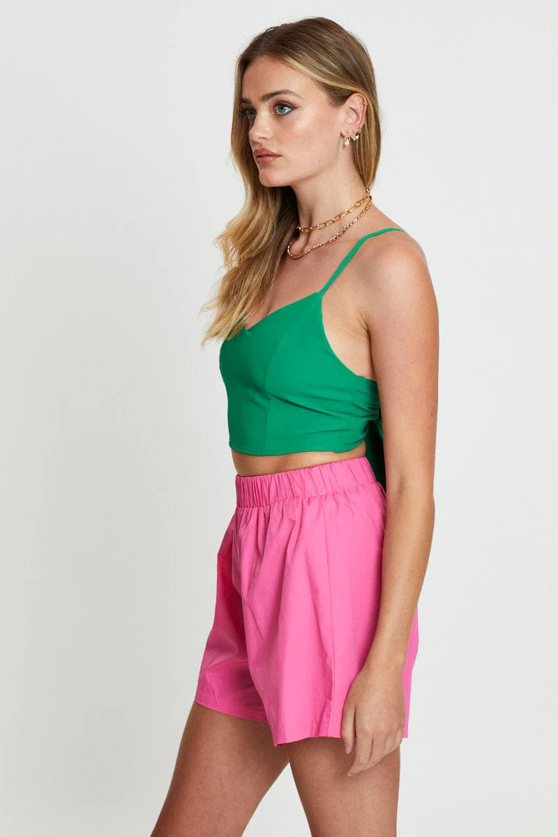 Green Crop Top Sleeveless V-Neck
