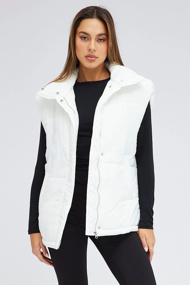 White Puffer Sleeveless Zip Thru