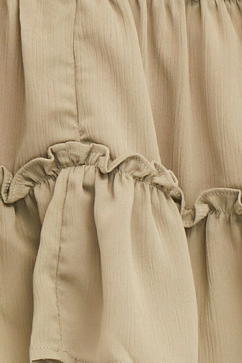 Green Frill Detail V Neck Boxy Top