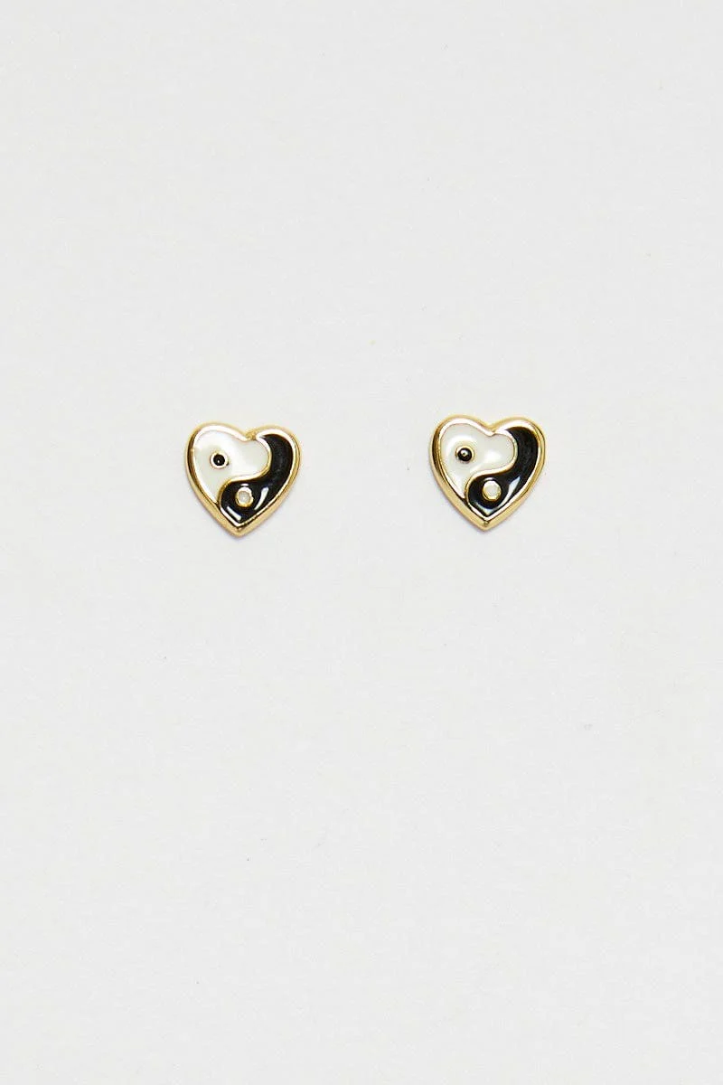 Gold Yin Yang Heart Earrings
