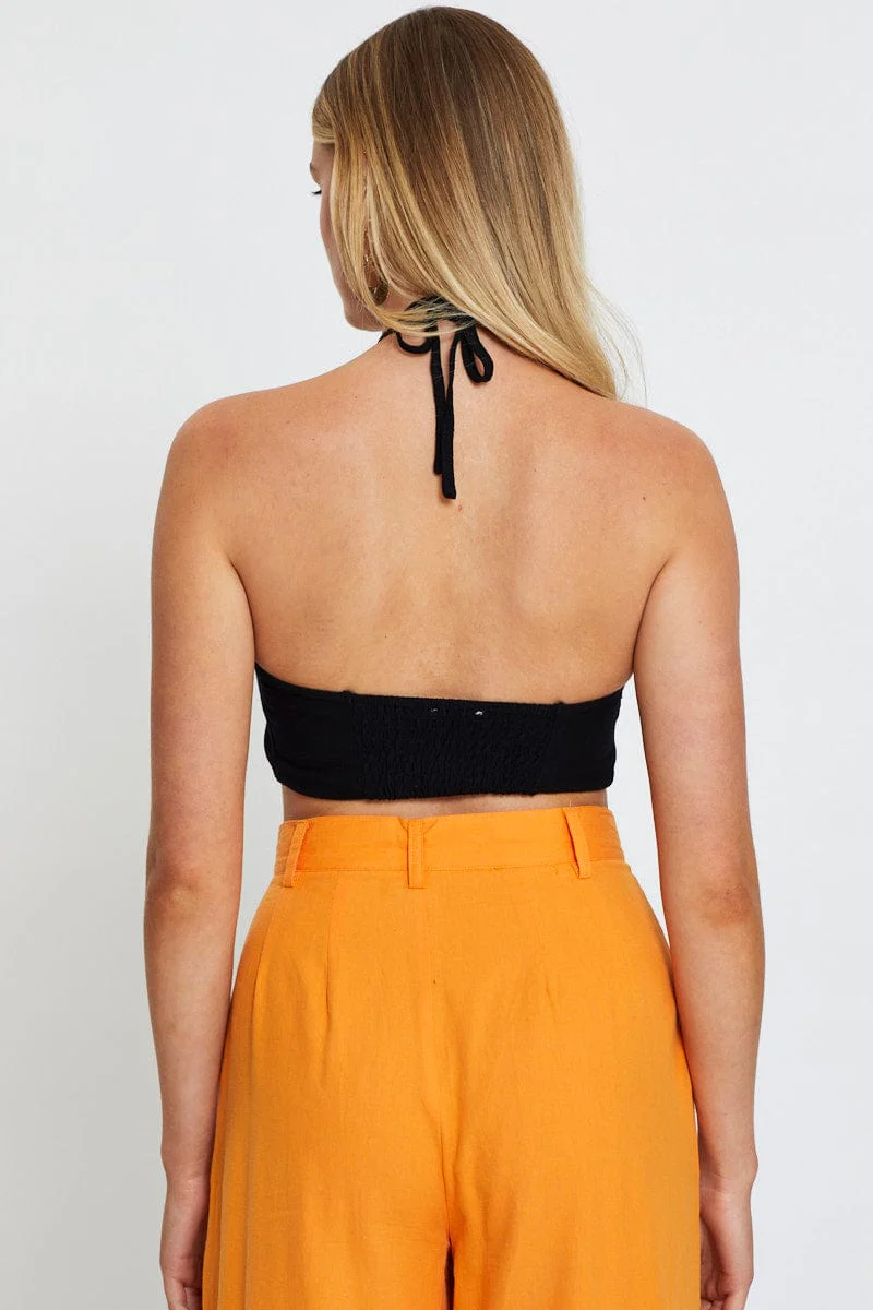 Black Crop Top Sleeveless Halter