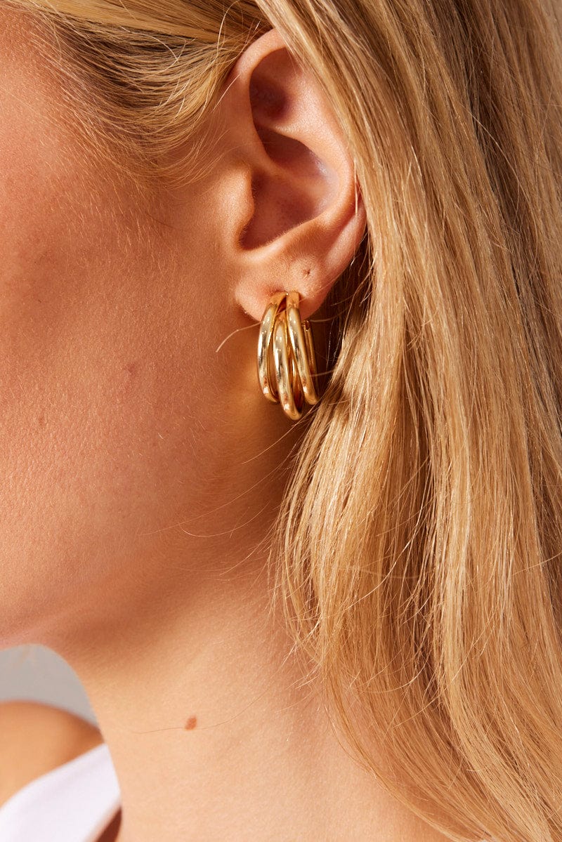 Gold Triple Loop Hoop Earrings