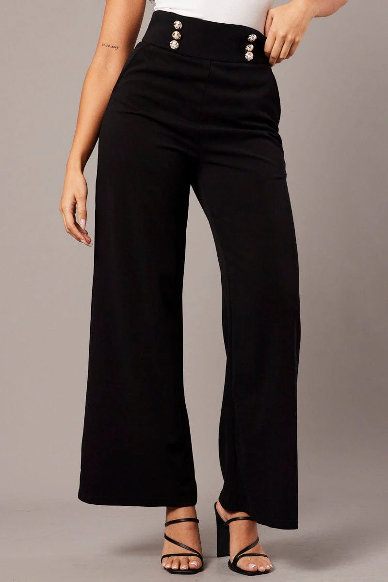Black Wide Leg Pants High Rise